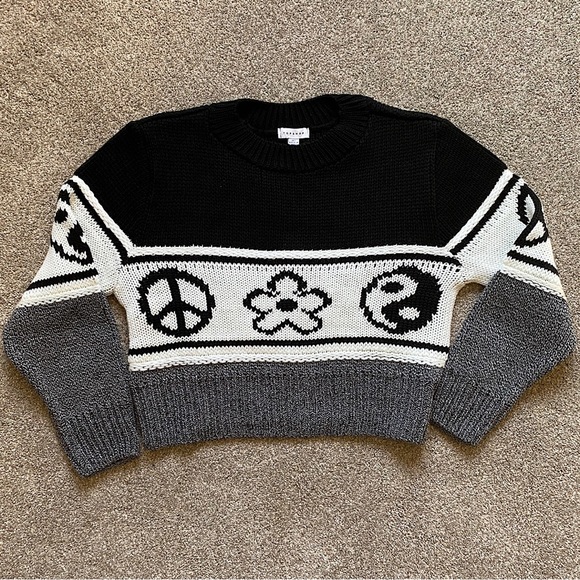 🎉NWT TOPSHOP Cropped Sweater, Women’s Size S (4-6), Black/Cream - Nordstr… - Picture 2 of 8